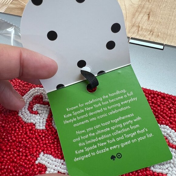 Kate Spade Beaded Pouch "Going To Target" Red White NWT 8" X 6" Wristlet - Picture 10 of 11